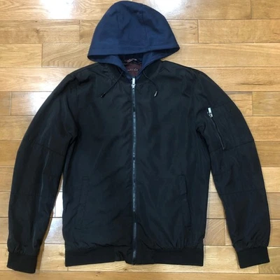 Chaqueta Bomber Zara Hombre Básica Negra Con Capucha Jersey Azul Marino Adjunto Talla M Foto 1 de 4