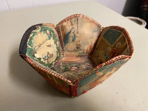 Early 20th Century Handmade Christmas Card Basket Hand Stitched Vintage Cards - Picture 1 of 7