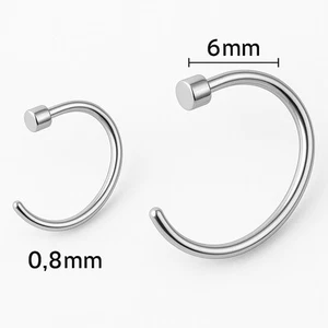 Sterling Silver C-Shape Nose or Lip Ring – 0.8mm Gauge, 6mm Surgical Steel Body - Picture 1 of 2