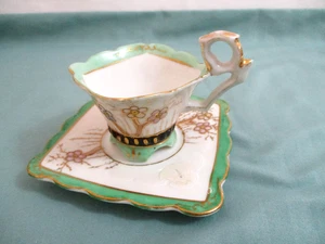 Taza y platillo de porcelana vintage Chase Demitasse pintado a mano - Imagen 1 de 6