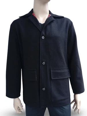 Donkey Jacke in schwarz aus schwerer Wolle mit Tartan-Futter - Bild 1 von 3