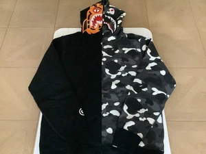 Authentic a bathing ape bape city camo tiger shark full zip hoodie black L new - Picture 1 of 13
