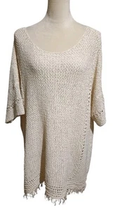 Coldwater Creek Short Sleeve Fringed Hem Sweater Loose Crochet SZ 2X Ivory Color - Picture 1 of 15