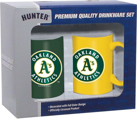 Oakland A's Ceramic Coffee Mug Set (2 Piece)  [NEW] MLB 11 Ounce Tea Tumbler Cover