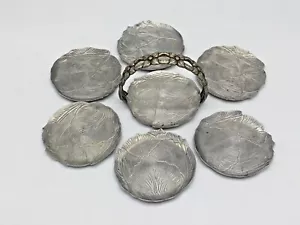 7 Piece Art Deco Style Stamped Metal Leaf Pattern Coaster Set MCM - Picture 1 of 7