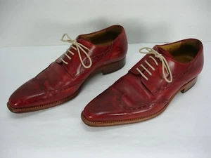 SANTOS BY CARLOS SANTOS BRICK RED LEATHER WINGTIP BROGUE OXFORD SHOES MEN'S 7.5 - Picture 1 of 12