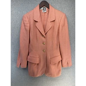 Anne Klein Womens Blazer Coral Pink Tweed 100% Wool Single Breast 90s Vintage - Picture 1 of 13