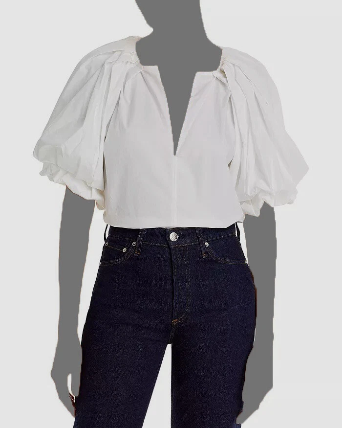 ALC Women's Ivory Cotton Cara Puff Sleeve Blouse Top Size 4