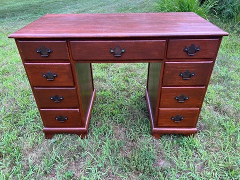 Vintage 1950’s Colonial, Solid Maple Desk, Dovetailed Drawers Cover