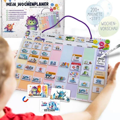 TOBJA Wochenplaner Kinder Belohnungstafel inkl. 200+ Magnete Routine Planer Wochenplan