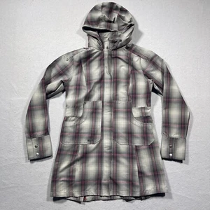 Outdoor Research Jacket Women Medium Gray Plaid Full Zip Hooded Water Repellent - Picture 1 of 12