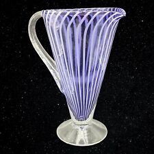 Vintage 1990s Murano Vinini Art Glass Purple Tall Pitcher Stripped 10”T 8”W