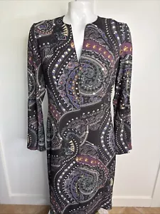 ETRO Womens Size 42 Black Paisley Sheath Dress Long Bell Sleeves Viscose - Picture 1 of 7