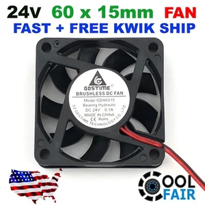 24v 60mm DC Cooling Fan 60x60x15mm 6015 PC Computer Case 3D Printer 2-Pin - Afbeelding 1 van 6