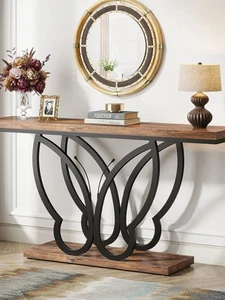 Wooden Console Table Butterfly Metal Frame Long Sofa Entry Table Display 55" - Picture 1 of 7