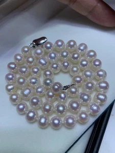 8-9  mm natural round white  south sea pearl necklace  925 sterling silver - Picture 1 of 6