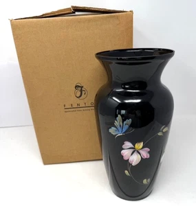 Fenton schwarze Vase handbemalt signiert JK Spindler 11" NEU - Bild 1 von 14