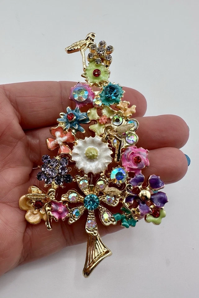 Nuevo broche prendedor árbol de Navidad con estrás esmaltado inspirado en el diseñador GT 3,5" Foto 1 de 4