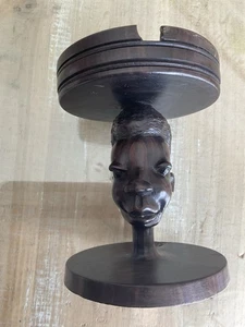 "Cenicero vintage de madera africano hecho a mano busto de mujer sonriente 😊 cara" - Imagen 1 de 10