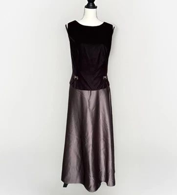 Jessica McClintock Gunne Sax Chocolate Brown Velvet Satin Evening Gown Dress 16W - Image 1 of 4