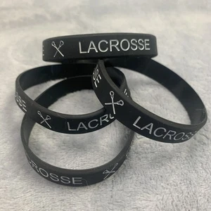 "Juego de 4 pulseras de lacrosse de silicona LAX de 8"" negras hechas en EE. UU." - Imagen 1 de 6