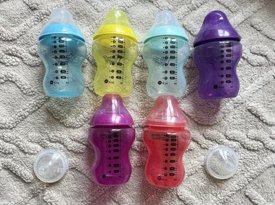 Tommee Tippee Bottle Lot - Neon Bright Fiesta 9oz Bottles & Extra Nipple Bundle - Image 1 of 4