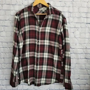 Jack & Jones burgundy white black flanel button down shirt size L - Picture 1 of 6