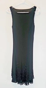Jones NY 100% Silk Black Dress Layer Beaded & Layered Hem Women's Size 10 MEDIUM - Picture 1 of 8