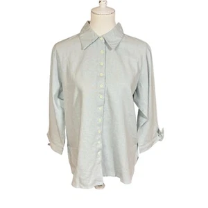 Coldwater Creek Leinenmischung Damen Bindeärmel Knopfleiste hellblau Top Gr. Lg - Bild 1 von 8
