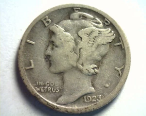 Moneda de diez centavos de mercurio 1923-S muy fina en muy buen estado bonita moneda original bobs monedas envío rápido - Imagen 1 de 2