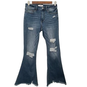 Ceros Schlagjeans Damen 28 blau High Rise weit distressed roher Saum Boho Festival - Bild 1 von 7