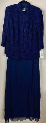 New W Tags Alex Evenings Plus 1X 16W Electric Blue 2 Piece Formal Dress W/Jacket - Image 1 of 4
