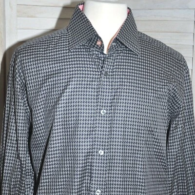 Camisa de Vestir Ted Baker Gris Negro y Rosa Patrón Pata de Gallo Talla 16.5 L-XL Archivo Foto 1 de 4