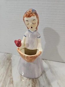 Brayton Laguna Pottery Flower Girl With Basket Vase With Bird Purple Dress - Picture 1 of 8