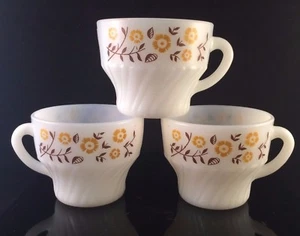 TERMOCRISA 3 SET RARO MODELLO TAZZA CAFFÈ VETRO LATTE MARRONE ARANCIO FLOREALE VINTAGE - Foto 1 di 10