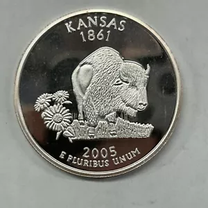 2005 Kansas Statehood Large Quarter .999 Fine Silver Coin Round 1 Troy Oz - Picture 1 of 3