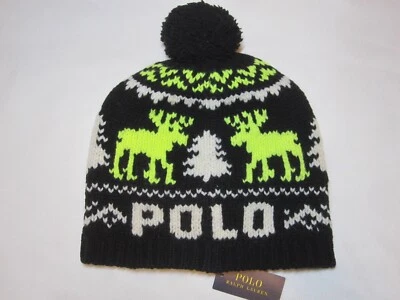 Gorro Polo Ralph Lauren | Sombrero Pom Bandera Reno EE. UU. (Negro | Talla: OS) NUEVO CON ETIQUETAS Foto 1 de 4