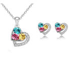 925 Silver Pated Shinny Bling Cute Heart Love Chain Earring Necklace Gift Set