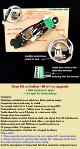 Dean ML Solderless H-H Wiring Upgrade with Treble Bleeds & Coil Split both pups - Picture 1 of 11