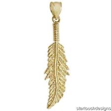 New 14k yellow Gold Feather Pendant