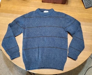 Suéter Pullover de Lana Shetland Sierra Woolens De Colección Para Hombre Azul Medio con Rayas - Imagen 1 de 7