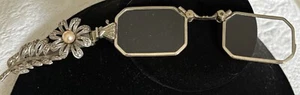 ANTIQUE 1920S JEWELED MARCASITE SILVER LORGNETTE MAGNIFIER - Picture 1 of 13