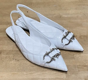 Jeffrey Campbell Slingback Flats Sz 8 White Quilted Lenora Patent Pointed Toe - Picture 1 of 12