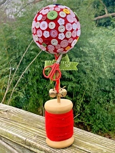 OOAK Seamstress Button Tree Ball Topiary Spool Thread Scissors Tape Measure ❤️m9 - Picture 1 of 8