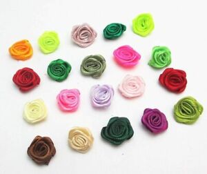 50pcs/lot Mini Satin Rose Ribbons Fabric Flower Rosettes Appliques Sewing Craft