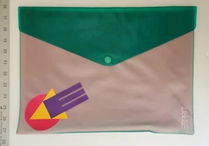 Vintage ESPRIT grün lila Kunststoff Portfolio Etui Tasche Poly Druckknopf Umschlag - Bild 1 von 11