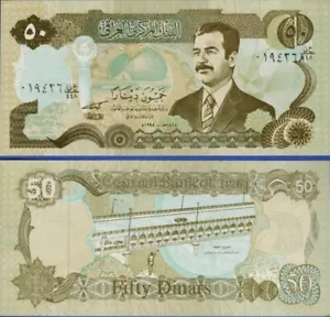 💵 Iraq 50 Dinars 1994 Saddam Hussein P-83 Emergency Print Banknote UNC - 1 note - Picture 1 of 1