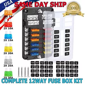 12-Way Blade Fuse Box Block Holder LED Indicator 12V 32V Auto Marine Waterproof - Picture 1 of 7