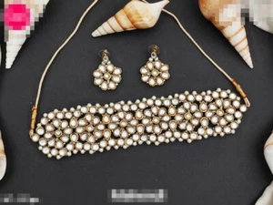 Indian Gold Plated Bollywood Style Kundan Glass Necklace Bridal Indian Jewelry - Picture 1 of 6