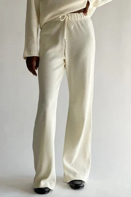 Donni. Wide Leg Waffle Knit Pants 100% Organic Cotton Cream Size Small - Image 1 of 4